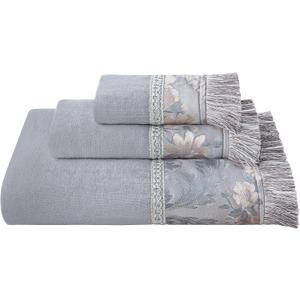 Loom and Mill Luxury Cotton Bath Towel Set 3 Piece-1 Bath Towel 1 Hand Towel 1 Wash Cloth, Ultra Soft Decorative Towel Sets Highly Absorbent for Bathroom, Elegant Floral Design & Quick Dry(Grey)