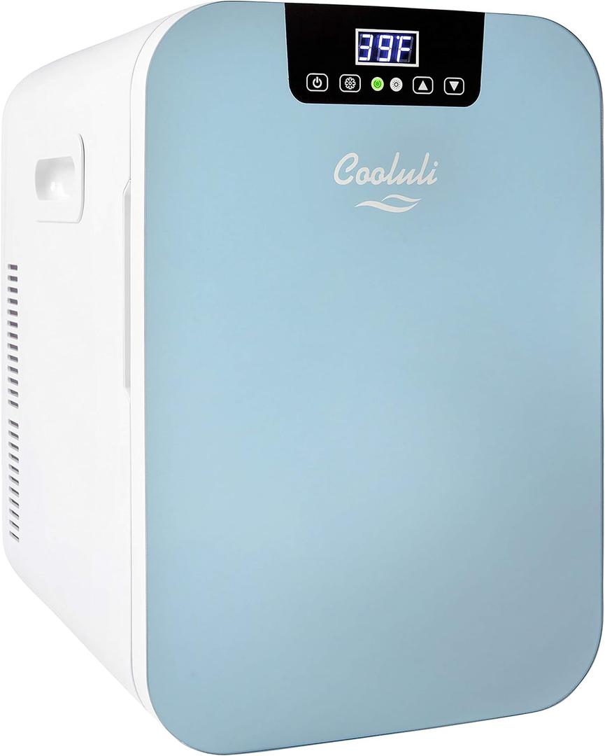 Cooluli 20L Mini Fridge For Bedroom - Car, Office Desk & College Dorm Room Glass Front Digital Temperature Control 12v Small Refrigerator for Food, Drinks, Skin Care, Beauty Breast Milk (Blue), 20 Liter