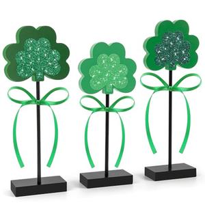 Hedeey St. Patrick's Day Tiered Tray Decor, 3 Pieces Wooden Shamrock Set, Dark Green (3.1*1.7 inches Base, 0.5 inches Thick), for Home Decor