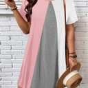 SOLY HUX Women's Plus Size Dress Color Block Short Sleeve T Shirt Dress Casual Summer Dresses Pink and White 4XL (Pink)