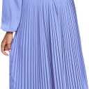 PRETTYGARDEN Women's Spring Midi Dress Long Puff Sleeve Wrap V Neck Flowy Ruffle Pleated Casual Fall Dresses, Blue, Medium 