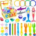 Rileryan 36 PCS Diving Pool Set Diving Rings and Sticks Pirate Treasure Chest Gems Mermaid Underwater Dive Swimming Pool with Storage Bag Summer Swim Water Sinking