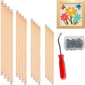 16 Pcs 4 Sets Stretcher Bars for Needlework Canvas Stretcher Bars 10 Different Size Combinations Embroidery Stretcher Bars for Cross Stitch Frame Set with Thumbtack and Remover Tool(Large Size)