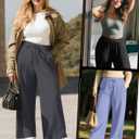 Huukeay 3 Pack Women's Plus Size Pants Wide Leg Yoga Pants Baggy Lounge Sweatpants with Pockets Drawstring High Waist Jogger (Haze Blue, Dark Gray, Black)