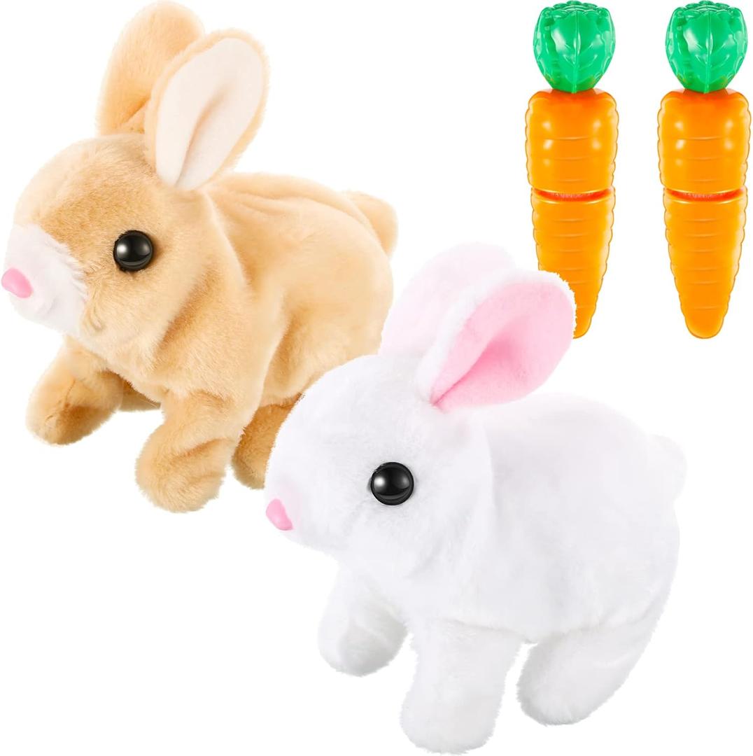 Civaner 2 Pcs Interactive Rabbit Toys Plush Stuffed Walking Bunny Toys with Sounds and Movements Hopping Robotic Easter Gift Present(Rabbit Style)