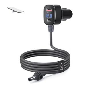 Starlink Mini Car Adapter Cable, 12V-24V USB C Charger 3-in-1 USB-C Port, USB-A Port and DC Male Connector, PD/QC Fast Charging Power Adapter with Digital Display for Trucks, RV (Style D,10 FT)