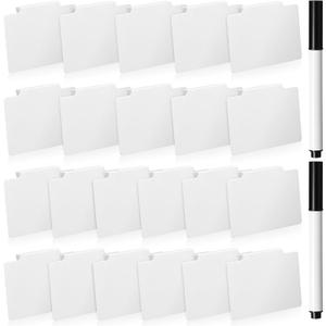 Chinco 24 Pcs Basket Label Clips Set Include 30 Removable Kitchen Clip Label Holder PVC Storage Bin with 2 Chalk Markers for Basket Kitchen Pantry Organization (White Clip,Black Pen)