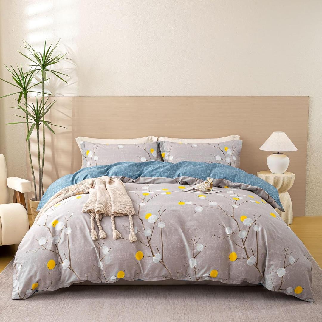 OAITE Duvet Cover Set,100% Cotton Comforter Cover with Branch Pattern Duvet Cover Set,Soft Bedding Set Includes with 3 Piece (2 Pillow Shams,1 Duvet Cover) (Queen-90" x 90", Kapok)