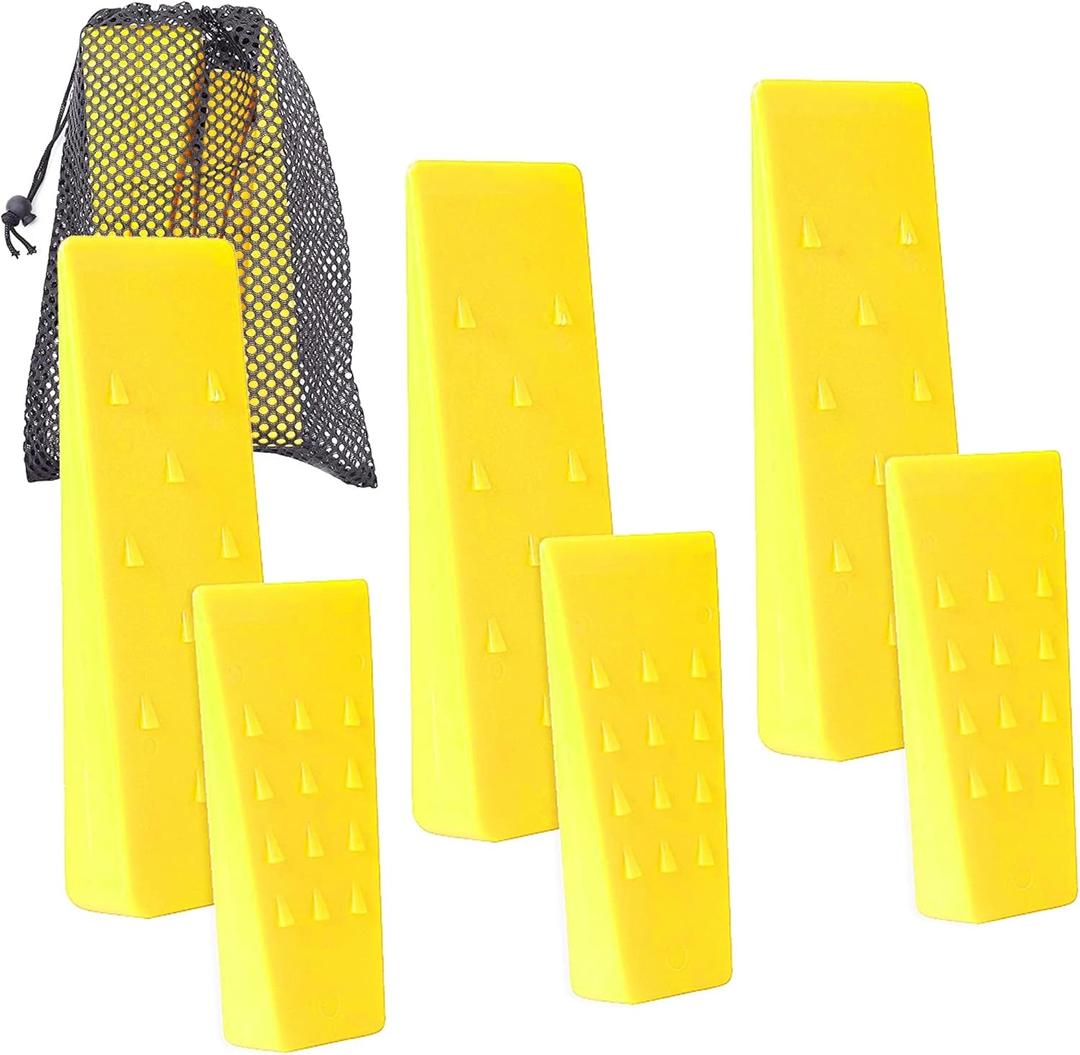 6 Pack Tree Felling Wedges with Spikes for Safe Tree Cutting 3 Each of 8 and 5.5 Wedges with Storage Bag; 6 Felling Dogs to Guide Trees Stabilize and Safely to Ground for Loggers and Fallers