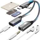 Magnetic Lightning + USB C to 3.5mm Headphone and Charger Adapter,Apple MFi Certified 2-in-2 USB C/Lightning to Aux Audio Jack with PD Fast Charging Cable Compatible with iPhone 16/15 /14/Samsung (Grey)