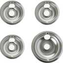 GE Stove Drip Pans | Electric Stove Burner Drip Pans | 4 Piece Set, 3-6" and 1-8" Drip Pan Kit | 119204XZ Style B Chrome Range Replacement Stove Burner Bowls