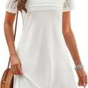 MEROKEETY Women's Summer Short Lace Sleeve T Shirt Dress Casual Crew Neck Pleated Front Shift Dresses, Small