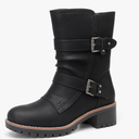 DECARSDZ Women's Motorcycle Boots Mid Calf PU Leather Biker Boots - Stylish Women's Black Brown Riding Boots for Motorcycle, Combat, and Festival. Black. Size 6