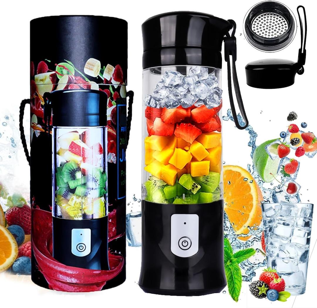 Portable Personal Blender,13OZ Cordless Juicer Cup,Serrated 6 Blade with Filter,USB Rechargeable and Self Cleaning,Ideal for Smoothies,Ice Blending,Juicing, Mini Blender for Travel Sports Outgoing (Black)