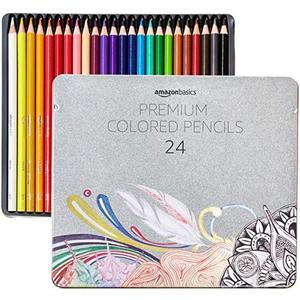 Amazon Basics Colored Pencils for Coloring and Drawing, Premium, Soft Core, Back to School Supplies, 24 Count (Pack of 1), Multicolor And 2 Notebooks