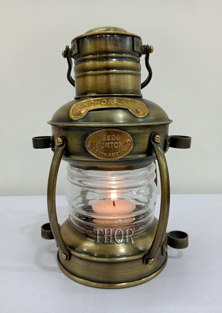 Nautical Anchor Candle Lamp Decorative Hanging Lamp Vintage Style Lantern Brass Antique Lantern 10"
