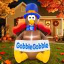 TURNMEON 4 Ft Thanksgiving Inflatables Turkey Outdoor Decorations Blow Up Turkey Holds GobbleGobble Banner Built-in LEDs Fall Thanksgiving Decorations for Home Outside Yard Lawn Garden Holiday Party