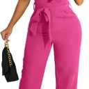 kaimimei Womens Casual Jumpsuits V-Neck Sleeveless Ruffle Backless Belted Wide Leg Pant Sexy Romper Party Clubwear (XX-Large, Barbie Pink)