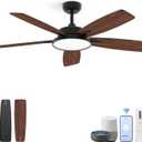 Roomratv 52 Inch Smart Ceiling Fan with Light,App Control,Ultra Silent Reversible DC Motor Fan Remote Control Compatible with Alexa Google HomeBlack (52 inch, Black)