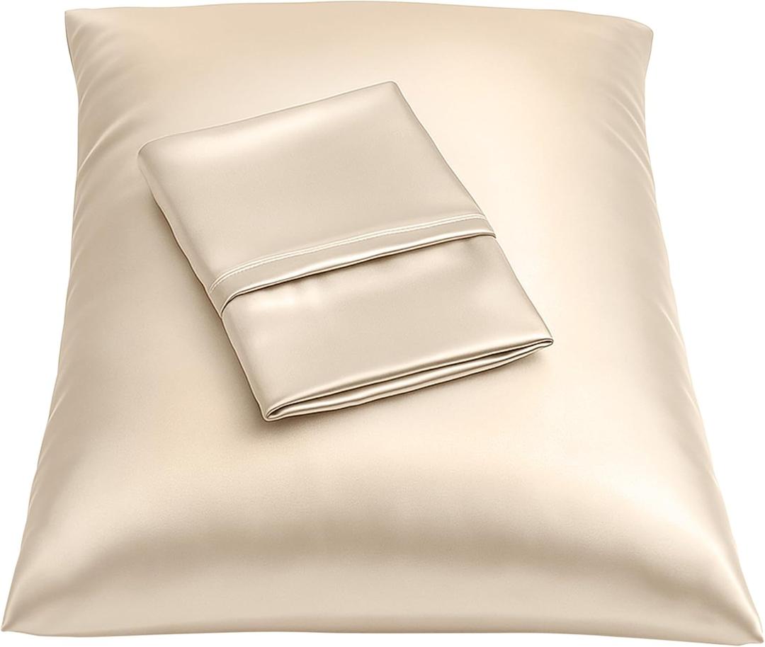 BLISSFORD Satin Pillowcase with Zipper, for Hair and Skin Care, Feels Soft and Cool Like a Silk Pillowcase, Satin Pillow Cases 2 Pack, Slik Pillow Cover, Light Beige - Standard Size, Set of 2