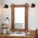 Vercraft Rustic Mirror for Bathroom, Wooden Framed Farmhouse Mirror, Wall Mount Farmhouse Rectangle Decorative Brown Vintage Mirrors for Bathroom Vanity, Bedroom, Entryway, Living Room(24 x 36 Inch)