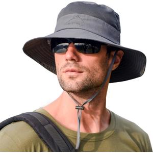 Sun Hats for Men Women Fishing Hat UPF 50+ Breathable Wide Brim Summer UV Protection Hat (Gray)