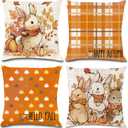 3 x 4 Pack Fall Pillow Covers Decoration，18x18in Buffalo Plaid Farmhouse Pumpkin Maple Leaves Thanksgiving Fall Throw Pillows Cushion Case Couch Decor for Autumn Home Outdoor Decorations