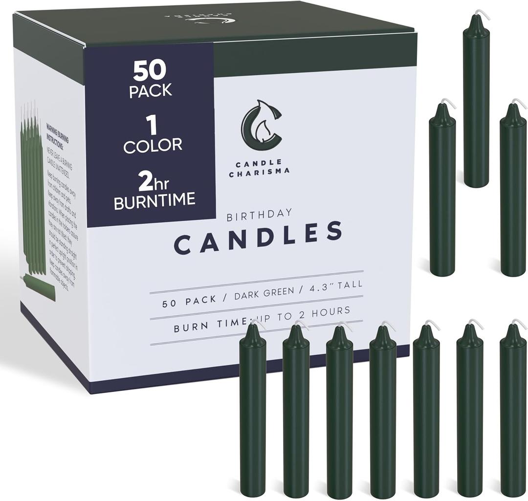 Candle Charisma 50 Green Spell Candles - 4" Unscented Paraffin Chime Candles, Smokeless & Dripless, Colored Candles, 2 Hours Burn Time 1/2 Inch Taper Candles for Rituals, Witchcraft and Parties
