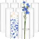 12 Pack Glass Cylinder Vases 14 Inch Tall Clear Flower Bulk Vase for Centerpieces Hurricane Floating Candle Holder for Table Home Decor Wedding Holiday Floral Shelf Party Dining Decoration