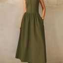 PRETTYGARDEN Maxi Dresses for Women 2026 Summer Casual Sleeveless Patchwork Flowy Vacation Sundress Knit Long Work Tank Dress (Army Green, Small)