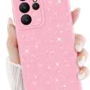 for Samsung Galaxy S21 Ultra 5G Case, Cute Luxury Sparkle Bling Glitter Case for Women Girls Soft TPU Bumper Anti-Scratch Shockproof Protective Case Cover for Samsung Galaxy S21 Ultra-Pink