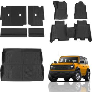 Floor Mats Compatible with 2021 2022 2023 2024 2025 Ford Bronco Trunk Mat Cargo Liner Kick Mat for Ford Bronco Accessories 4 Door(Trunk Mat+Floor Mats+Rear Backrest Mats)