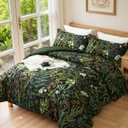 Queen Comforter Set - 3 Pieces Botanical Bedding Comforter Set, 1 Soft Green Plant Flowers Comforter (90"x90") and 2 Pillow Shams(20"x26") Ultra-Soft Comfort Suitable for All Seasons