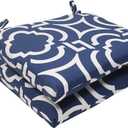 Pillow Perfect Trellis Indoor/Outdoor Chair Pad With Ties, 2 Count, 16 x 18.5, Blue Carmody Navy