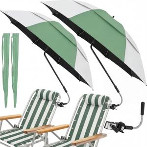 Abbylike 2 Pack 48.6" Double Canopy Umbrella with Clamp UPF50+ Beach Chair Umbrella with Clip 360adjustable Portable Outdoor Wheelchair Patio Golf Carts Camping