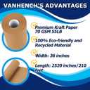 Vanhench 36"x 2520" (210') Brown Paper Roll for Bulletin Board Paper Craft Kraft Gift Wrapping Crafting Art Bouquet Flower Poster Shipping Packing Table Covering Moving Supplies, 70GSM 50LB