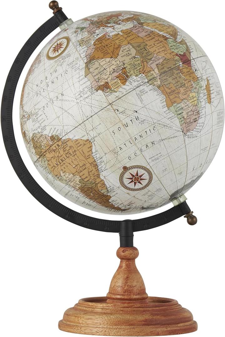 Deco 79 Mango Wood Globe with Wood Base, 9" x 8" x 13", Brown