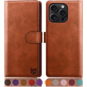 SUANPOT Compatible with iPhone 16 Pro Max 6.9" Wallet case with RFID Blocking Credit Card Holder,Flip Book PU Leather Protective Cover Women Men for Apple 16 Pro Max Phone case Light Brown