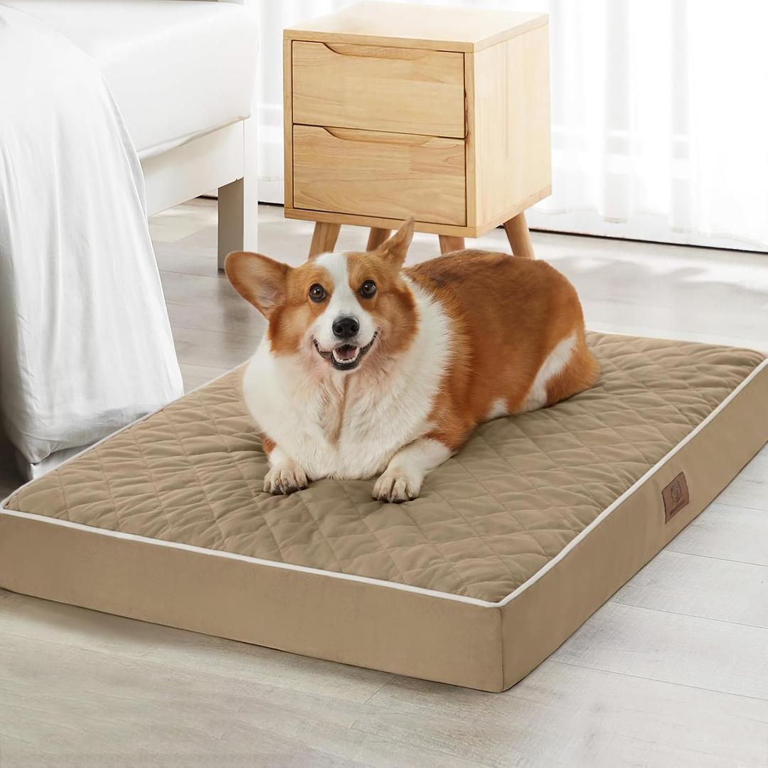 WNPETHOME Orthopedic XL Dog Bed for Crate, Waterproof Extra Large Dogs Bed with Removable Washable Cover, Multi-Needle Quilting Dogs Crate Bed (brown)