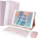LAMA for iPad 9.7 inch Case with Keyboard and Mouse for iPad 9.7 inch 2018 (6th Gen)/ 2017 (5th Gen)/2016 iPad Pro/Air 2/1, Thin - Detachable - Wireless Keyboard Cover with Pencil Holder, Pink