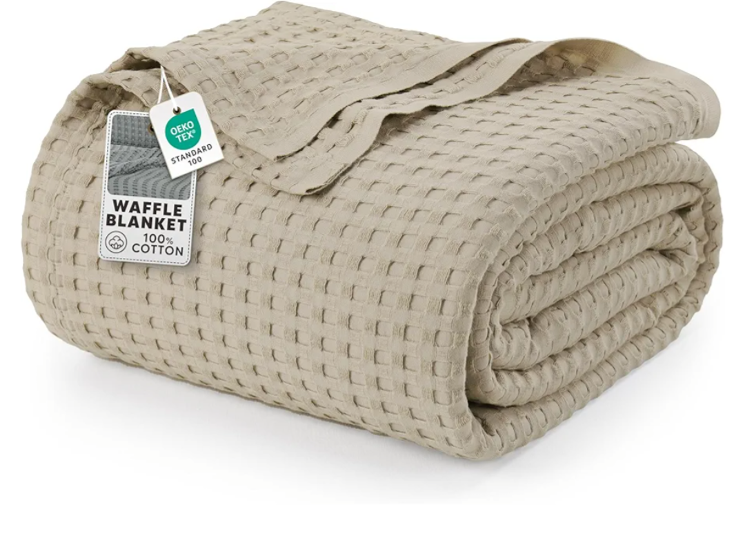 Utopia Bedding 100% Cotton Waffle Weave Blanket Queen Size for Bed - Lightweight, Breathable Summer Blankets Soft and Cozy, Gift for Mother’s Day Home Decor (Khaki, 90x90 Inch)