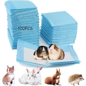 100 Pcs Disposable Rabbit Pee Pads,Small Animal Potty Training Pads Guinea Pig Cage Liners Leak-Proof Super Absorbent with Quick-Dry Surface Small Pet for Kitten Hedgehog Hamster Chinchilla