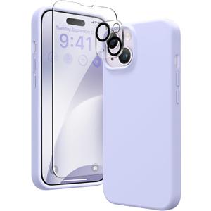 GONEZ Magnetic for iPhone 14 Case, Compatible with Magsafe, with Screen Protector + Camera Protector, Anti-Scratch Microfiber Lining, Liquid Silicone Shockproof Protective Phone Case, Lilac