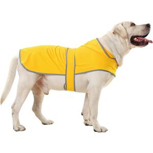 Dog Rain Coat for Large Dogs Waterproof Hooded Rain Jacket with Reflective Strips Leash Hole & Poncho Adjustable Fit (Yellow,XL)