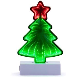 Napco LED Infinity Mirror Christmas Tree with Red Star Topper 8 inch Festive Christmas Tabletop Dcor