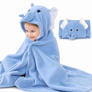 ROMASA Baby Bath Towel Ultra Soft Hooded Towel Highly Absorbent Bathrobe Blanket Toddlers Shower Gifts for Boys Girls-27.5" x 55" (Blue Elephant)