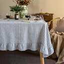 Boao Cotton 52 x 70 Inch Farmhouse Ruffle Tablecloth Blue White Striped Flounces Trim Table Cover for Rectangle Table Kitchen Party Wedding Decor, Blue White