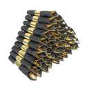 Dlebay 400PCS Pre Rolled Gold Plastic Silverware Set,100 Pack Wrapped Plastic Cutlery Set with Napkin Include 100 Forks,100 Spoons,100 Knives and 100 Black Napkins for Party, Wedding,Christmas