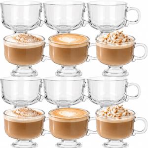 12 Pcs Glass Coffee Mugs with Handle, 8 oz Clear Tea Cup, Glossy Surface