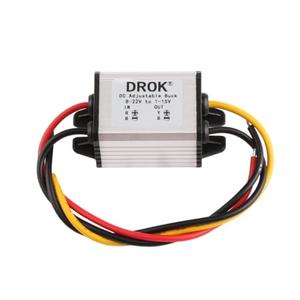 DROK Waterproof DC Buck Converter Voltage Regulator 8-22V to 3-15V 5V 12V 3A Adjustable Output Power Supply Transformer Step-Down Volt Module Board for Car Auto Vehicle Motor Regulated SR